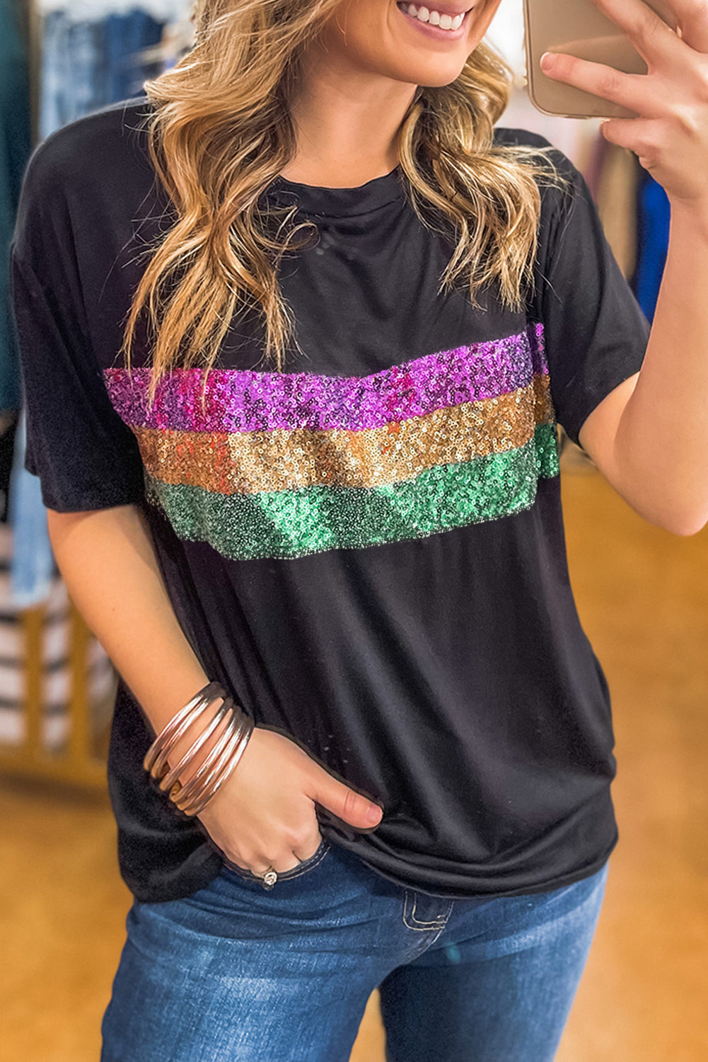 Sequin Stripe Mardi Gras Tee