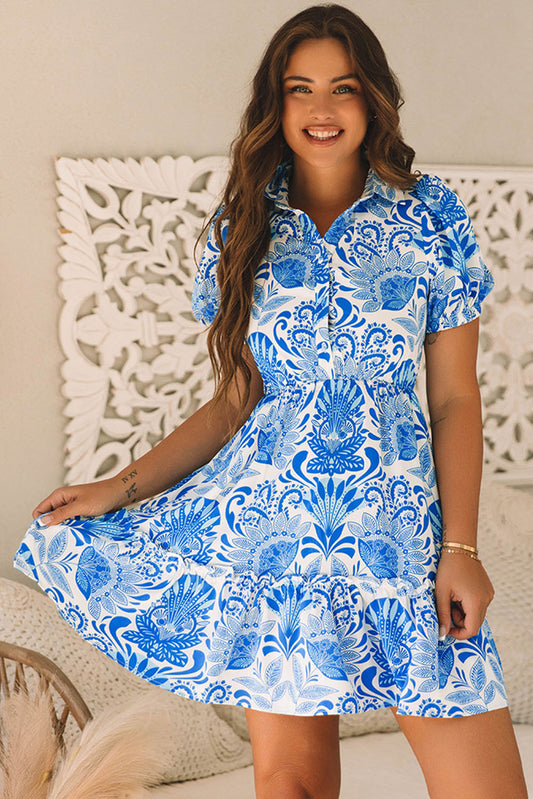 Sky Swirls Ruffled Dress