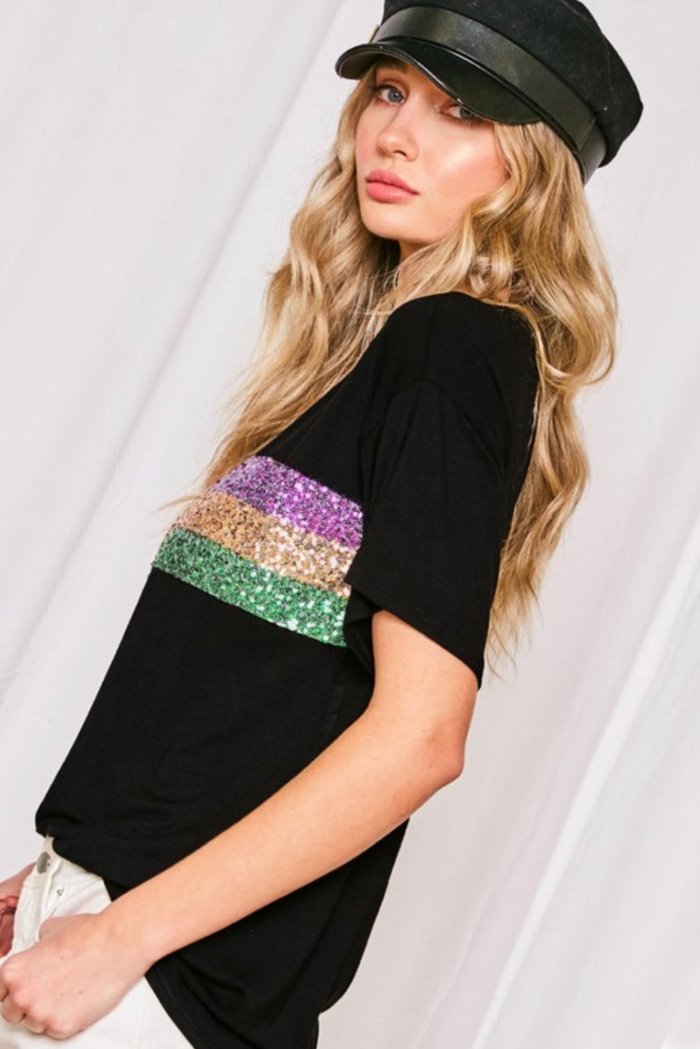 Sequin Stripe Mardi Gras Tee