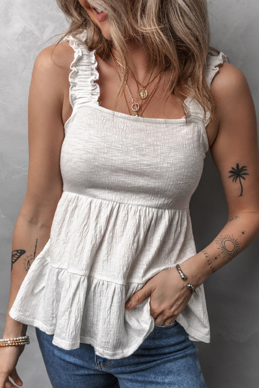 White Crinkled Babydoll Tank