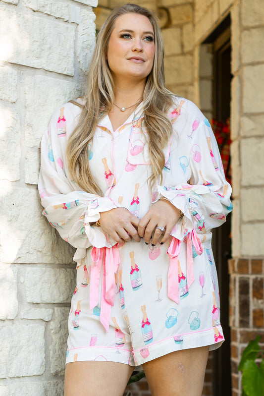 White Glass Print Pajama Set