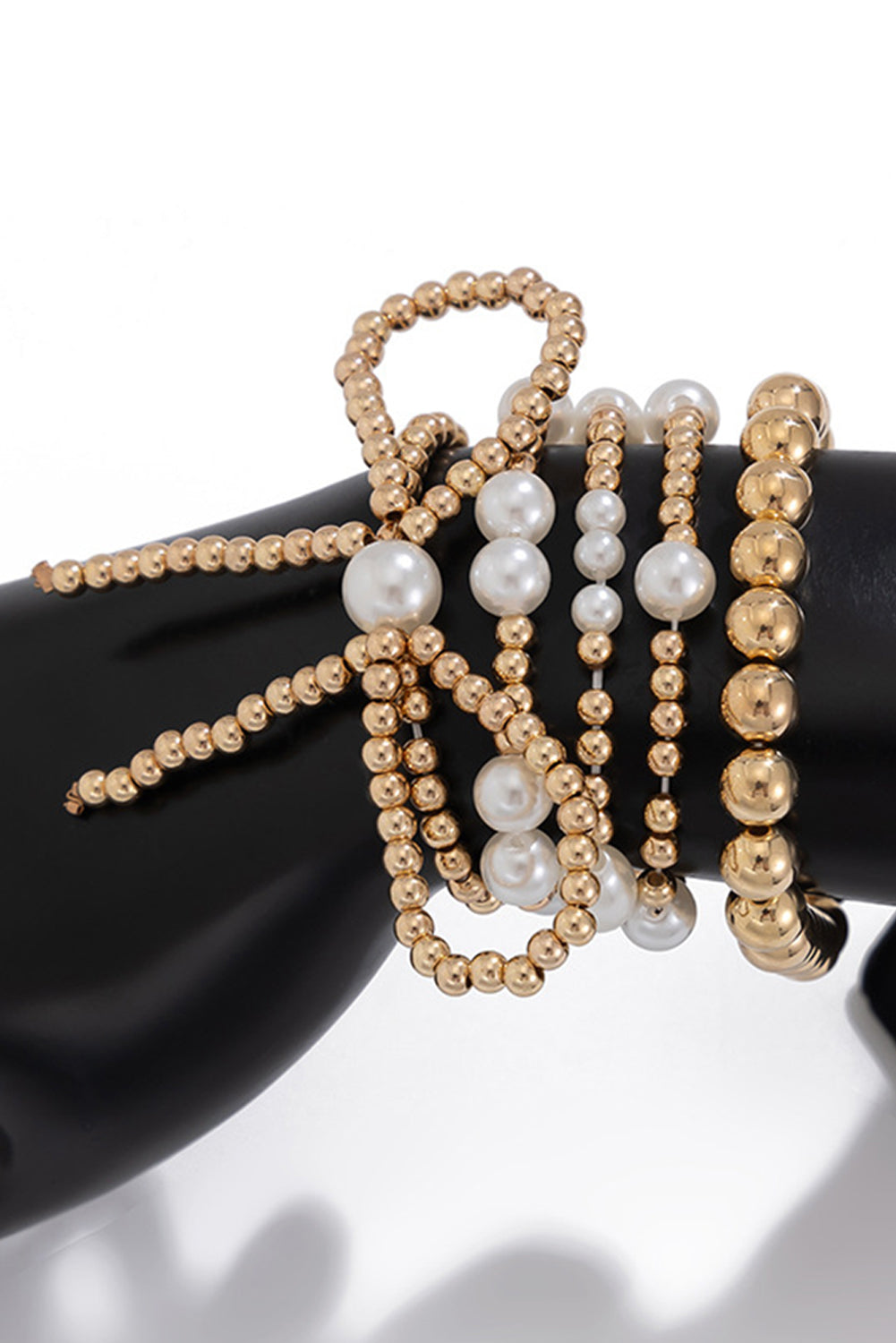 Gold Bow Pearl Beaded Bracelet Set