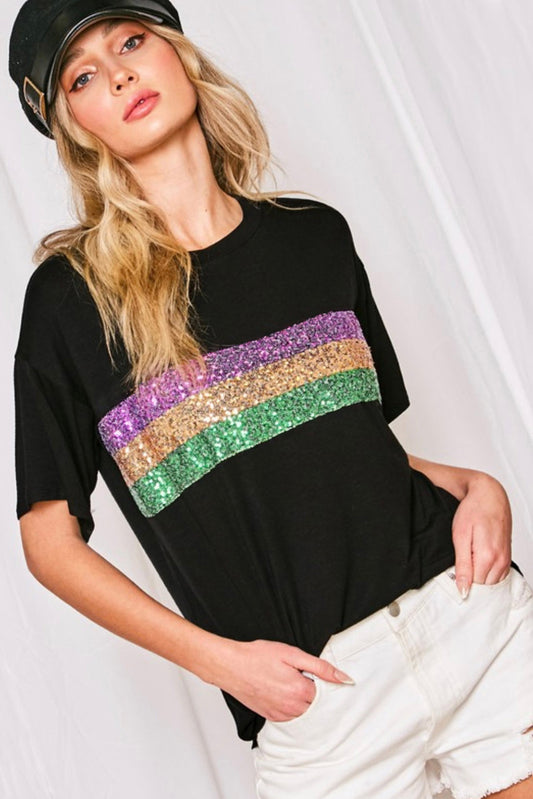 Sequin Stripe Mardi Gras Tee