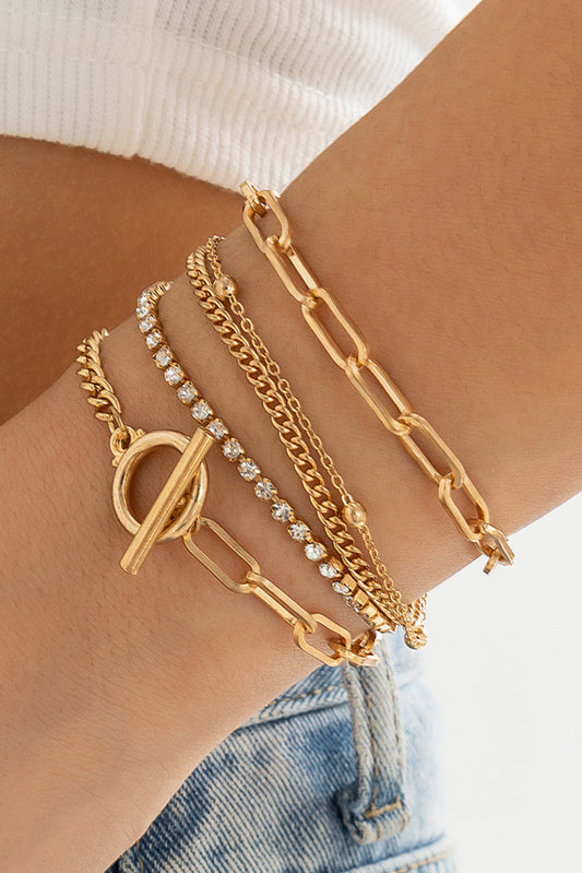 Gold Multi Layered Rhinestone Bracelet Set