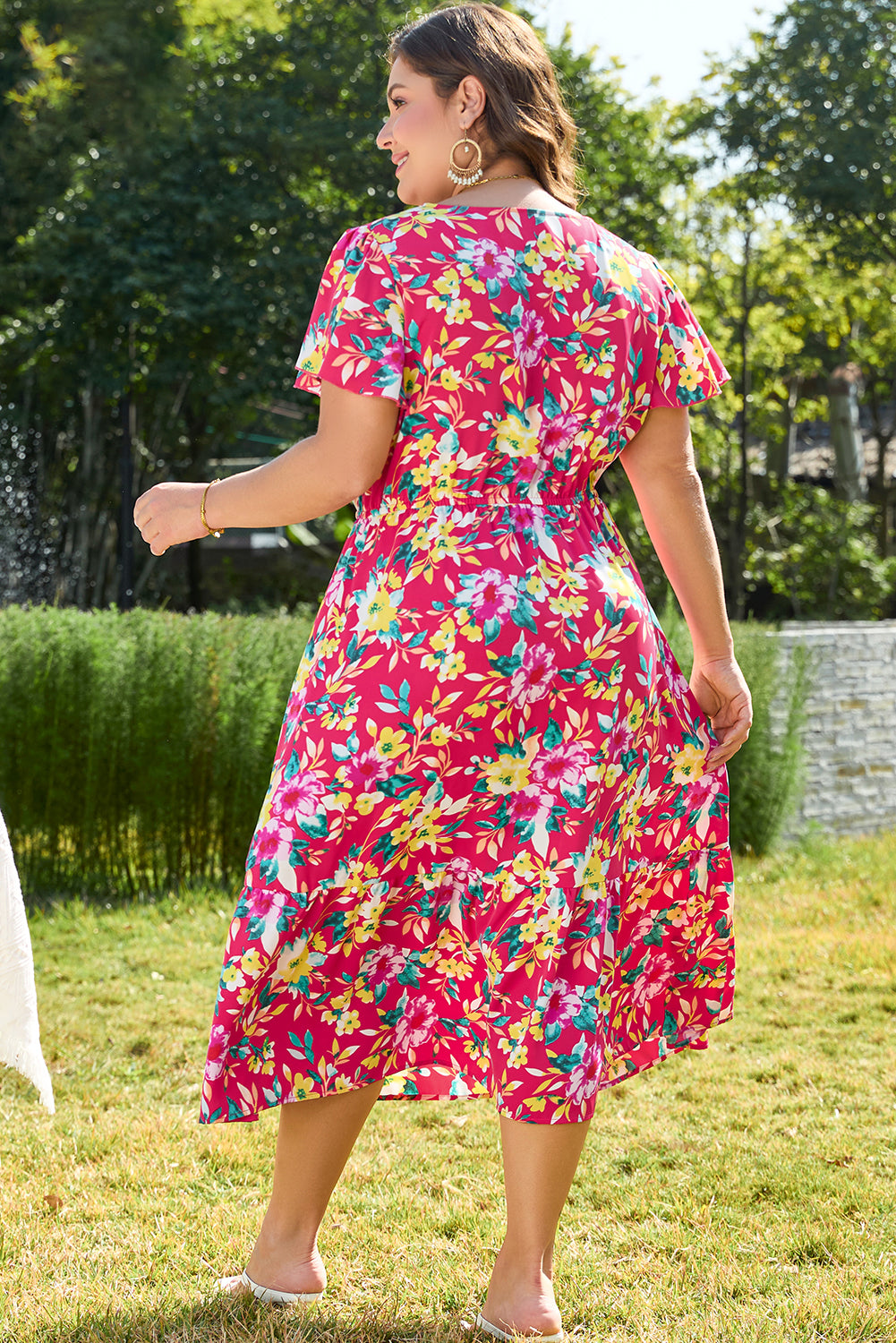 Pink Floral Midi Dress