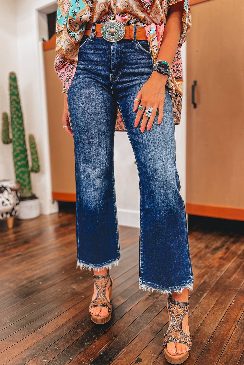 Sail Blue Mineral Wash High Waist Flared Jeans