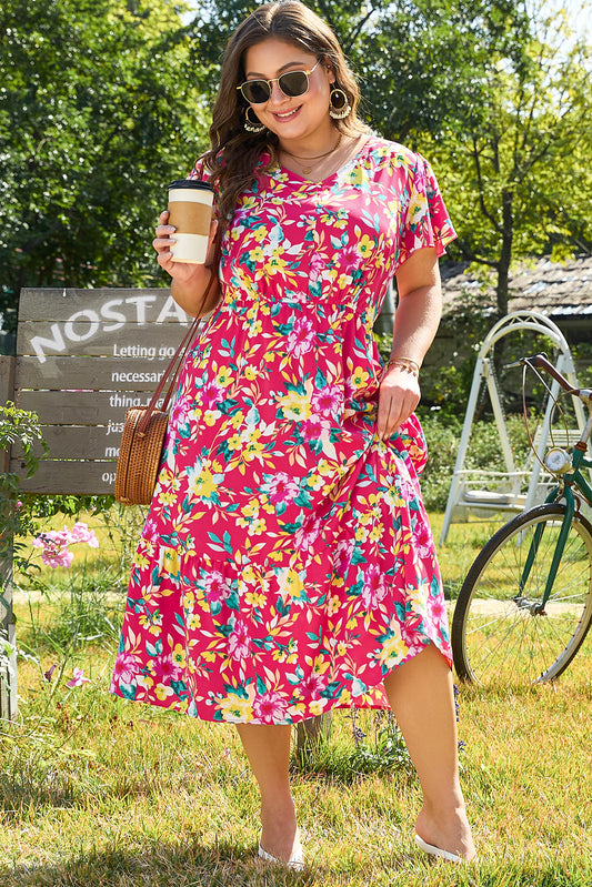 Pink Floral Midi Dress