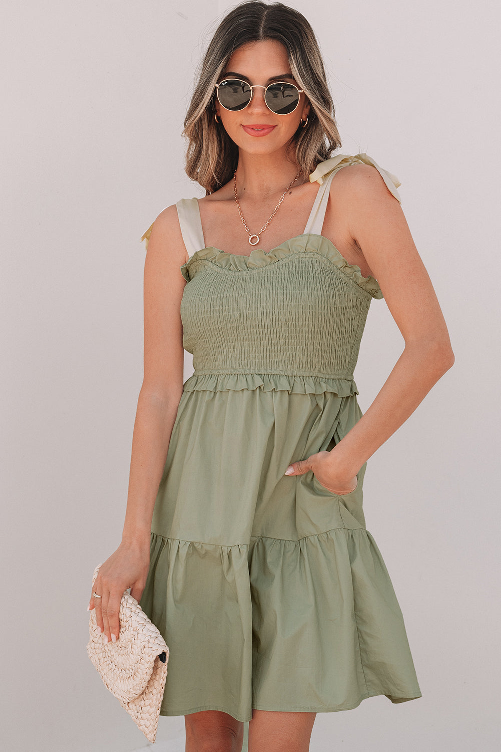 Sage Serenity Ruffled Dress