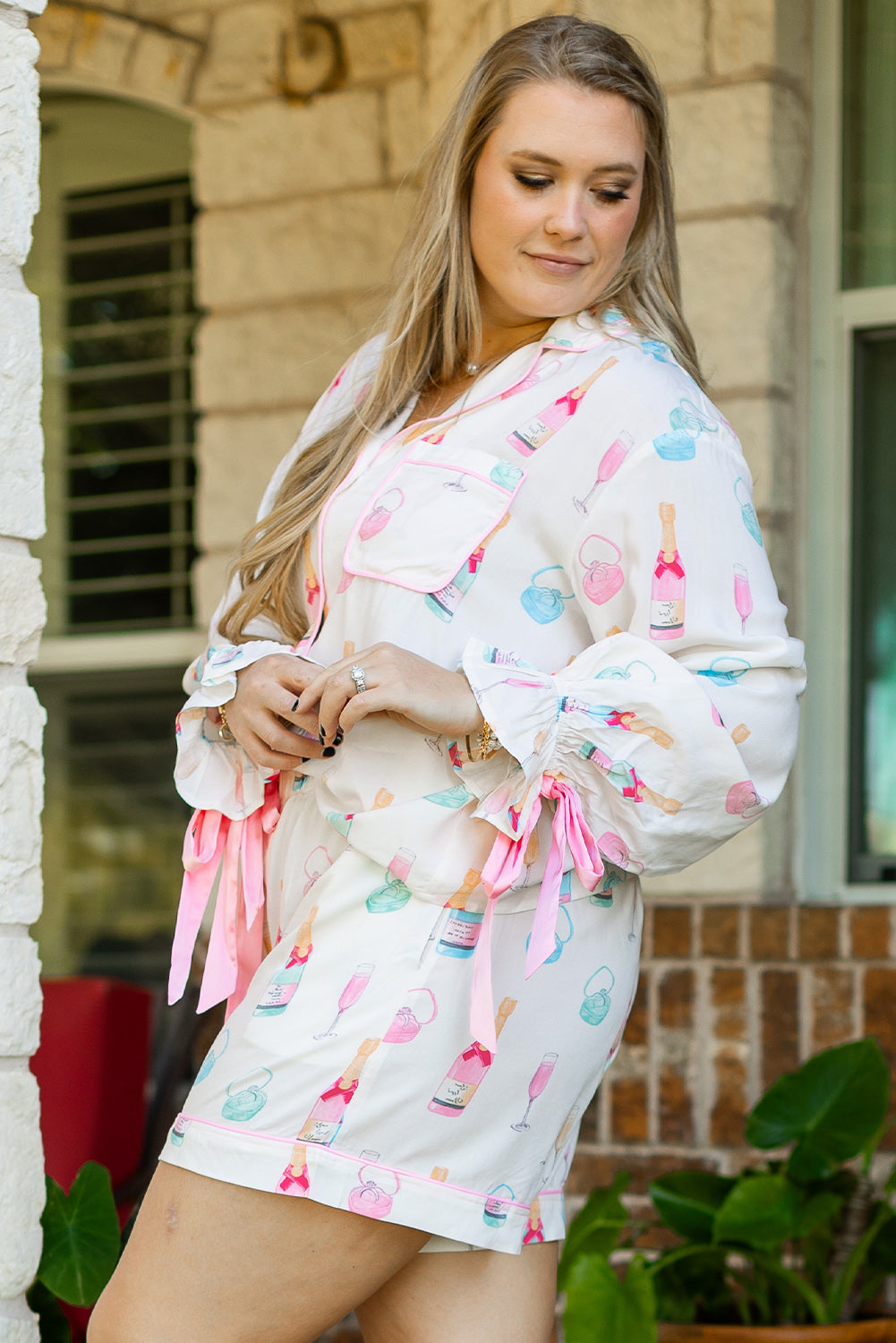 White Glass Print Pajama Set