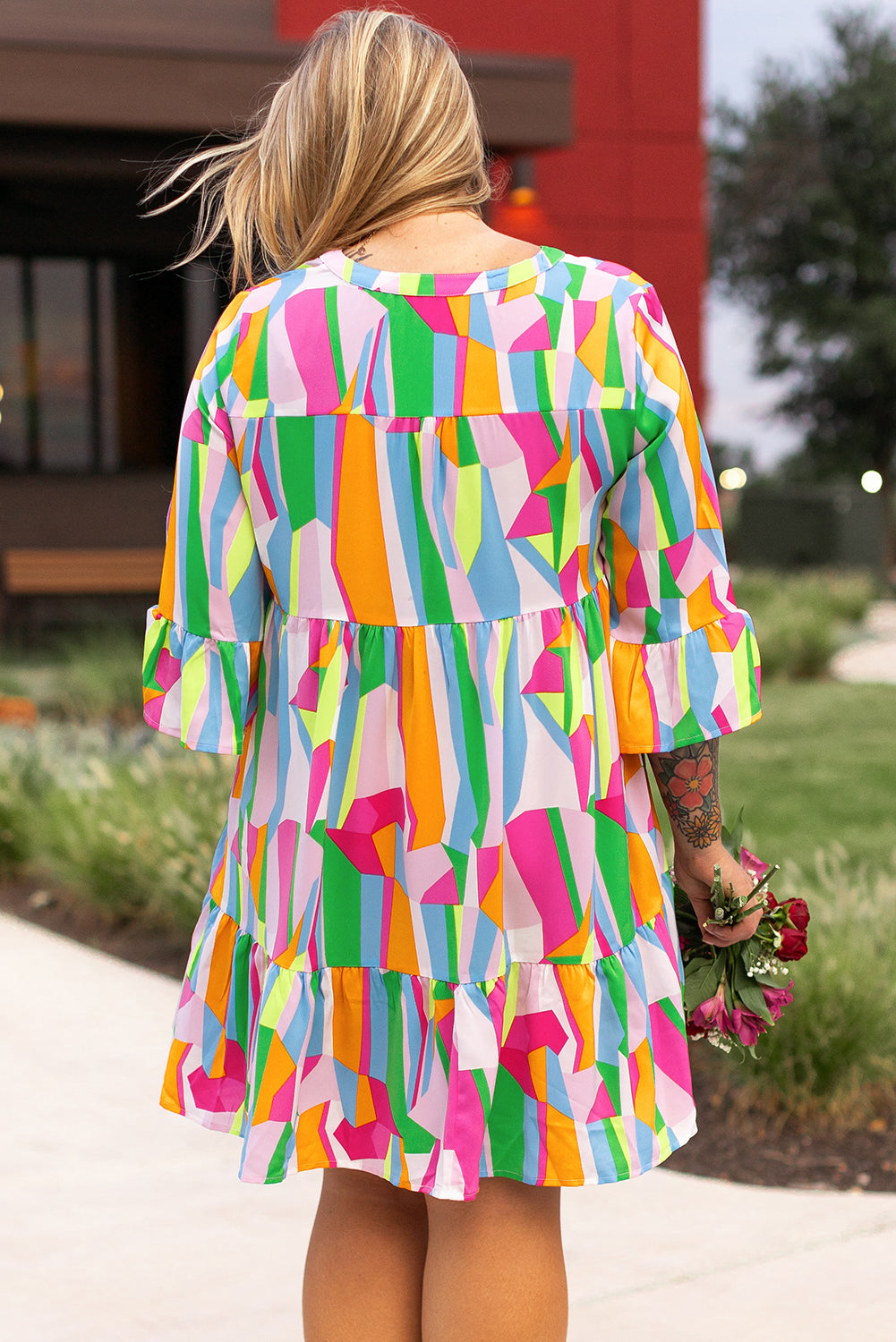 Vibrant Abstract Ruffled Mini Dress