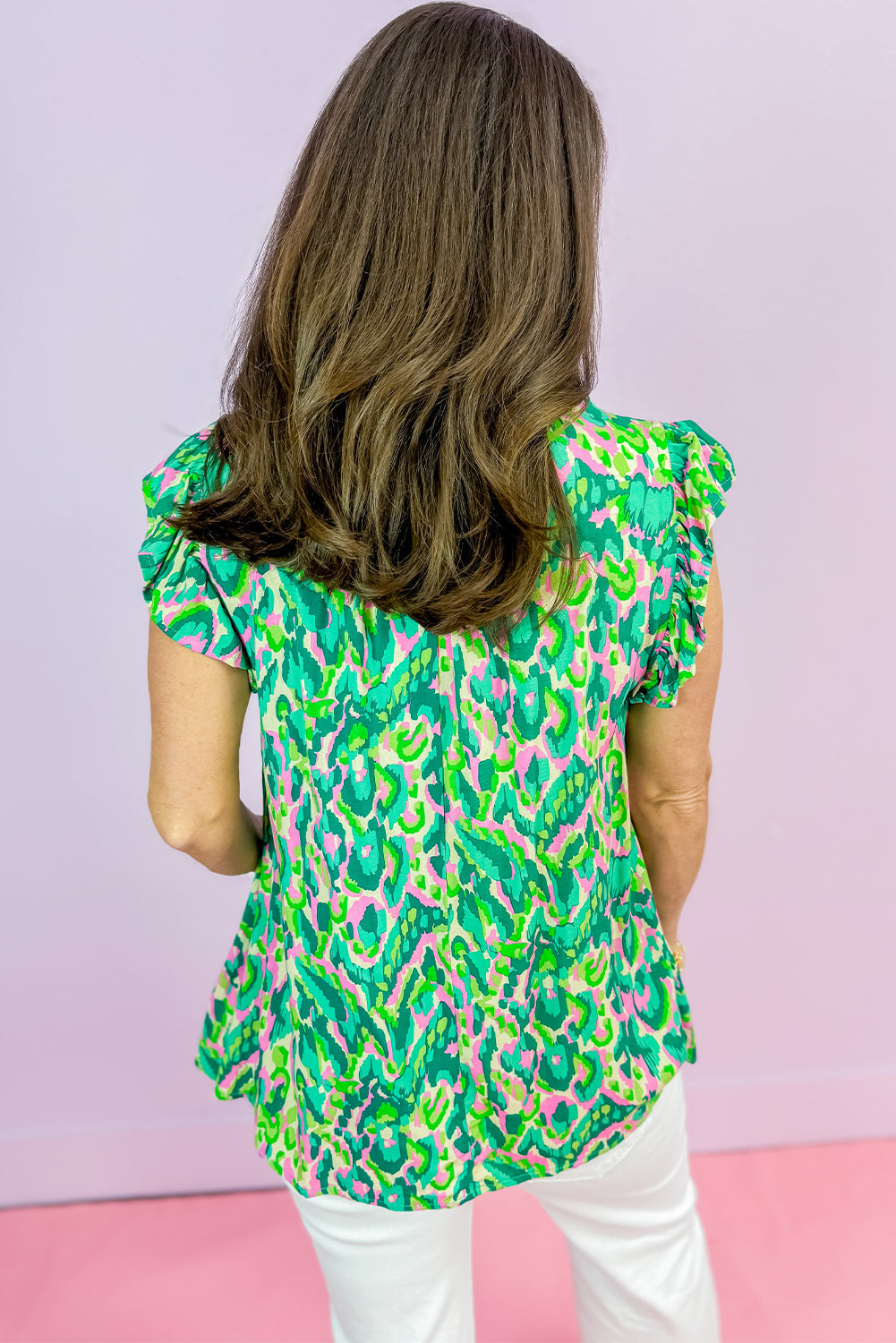 Green Abstract Ruffled Top