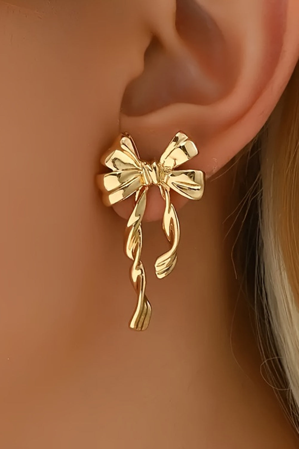 Gold Bow Stud Earrings