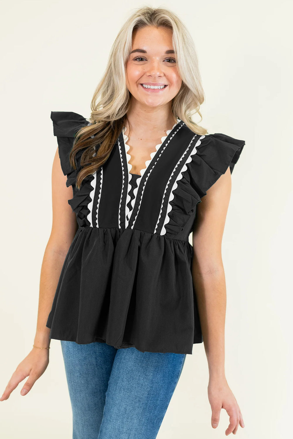 Classic Contrast Peplum Top