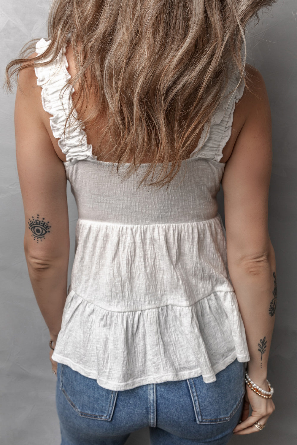 White Crinkled Babydoll Tank